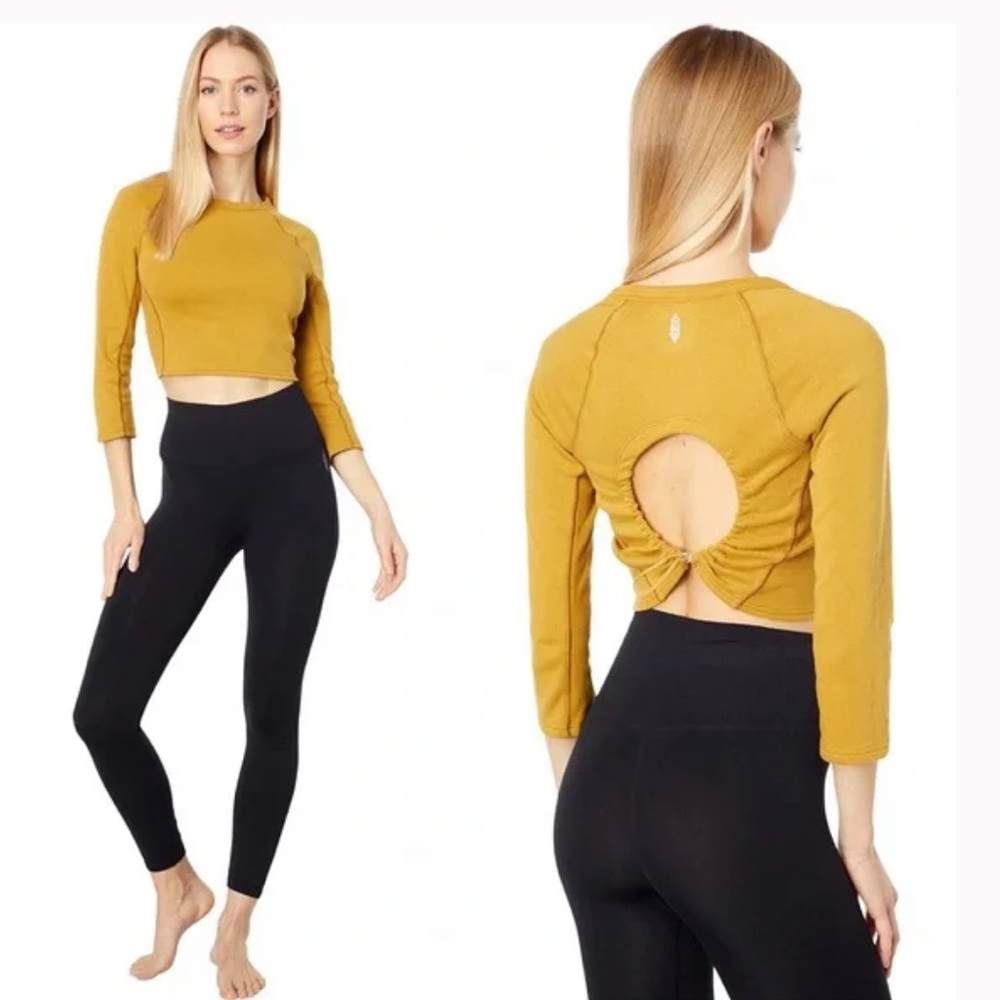 Free People FP Movement Circle Back Crop Top Sweatshirt in Burnt Gold,Size M,NWT